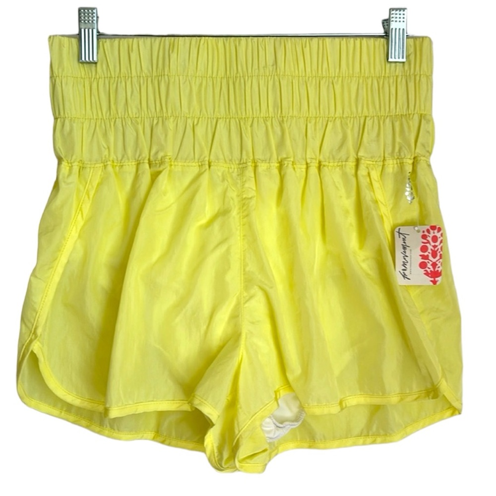 NEW NWT FREE PEOPLE MOVEMENT Lemon yellow high waisted running shorts size Large